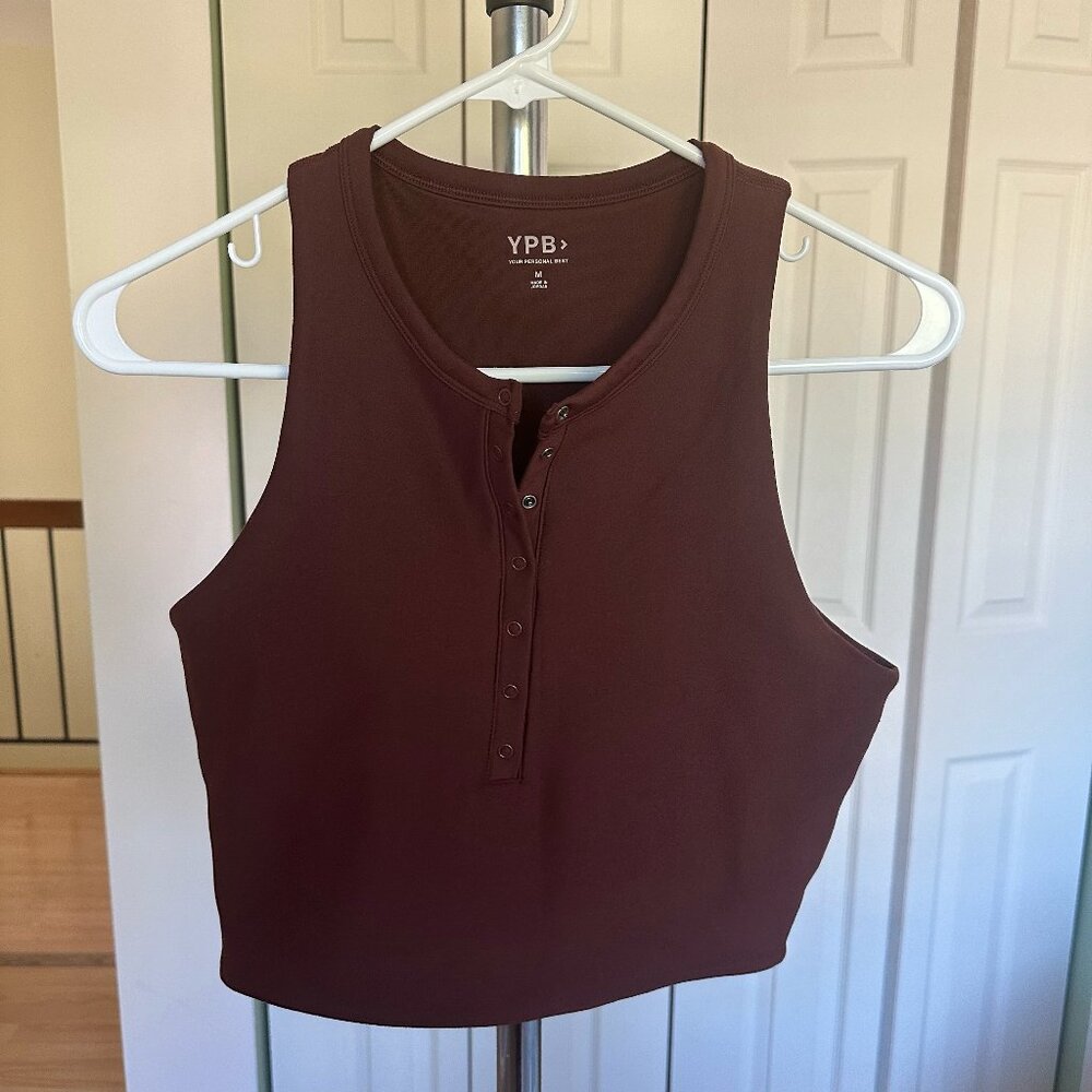 A&F YPB sculptLUX Long Line V-Neck Sports Bra (Size Medium, Brown)